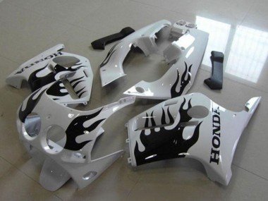 1988-1989 White Glossy Black Flame Honda CBR250RR MC19 Motorcycle Fairings