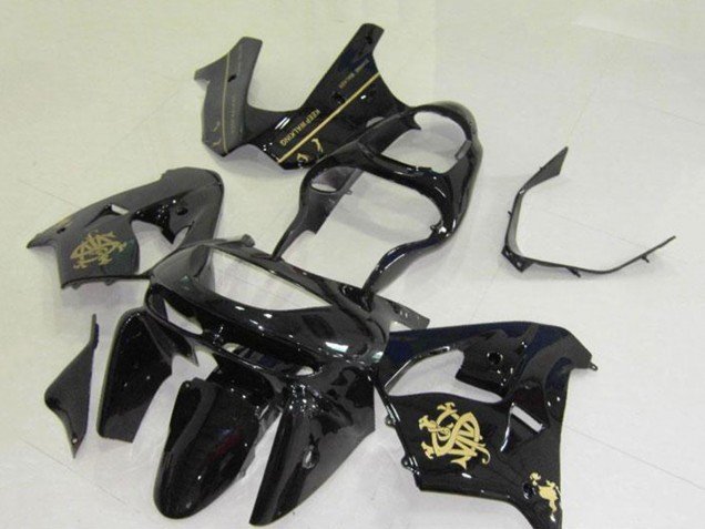 1998-1999 Glossy Black Gold Jw Kawasaki ZX9R Motorcycle Fairings