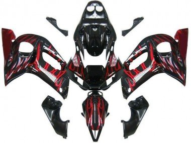 1998-2002 Glossy Black Red Flame Yamaha YZF 600 R6 Motorcycle Fairings
