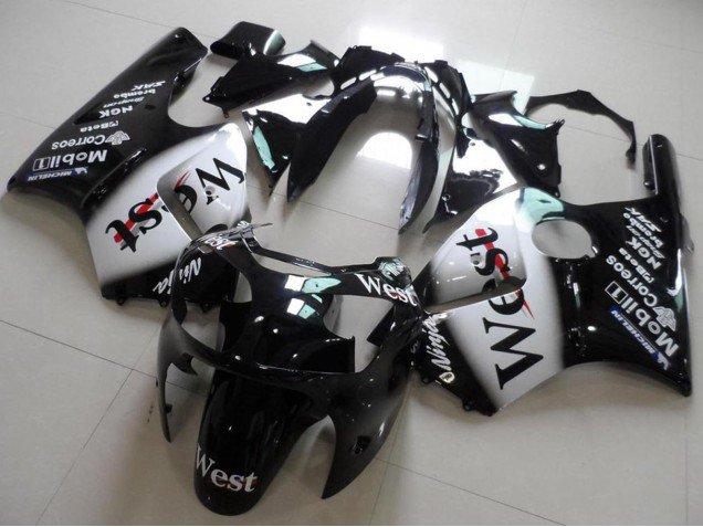 2000-2001 Glossy Black White West Kawasaki ZX12R Motorcycle Fairings