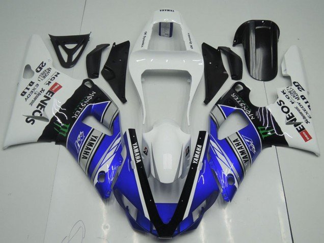 2000-2001 White Blue Black ENEOS Monster Yamaha YZF R1 Motorcycle Fairings