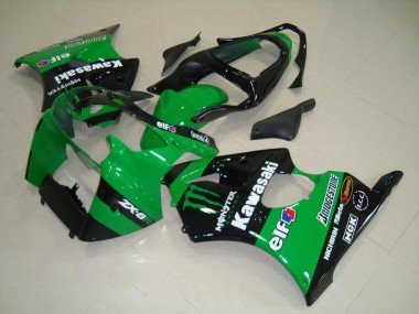 2000-2002 Green Glossy Black Monster Kawasaki ZX6R Motorcycle Fairings