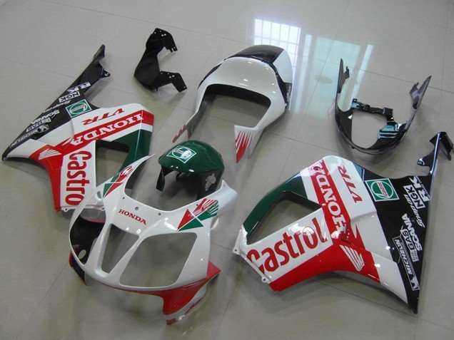 2000-2006 White Red Green Glossy Black Castrol Honda VTR1000 Bike Fairings