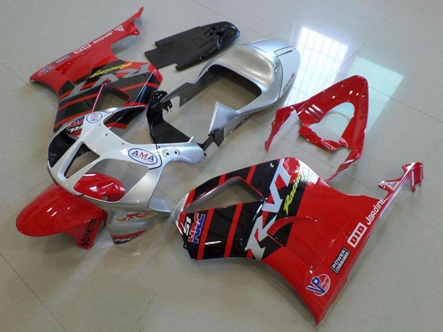 2000-2006 Silver Red Glossy Black Stripe Honda VTR1000 Motorcycle Fairings