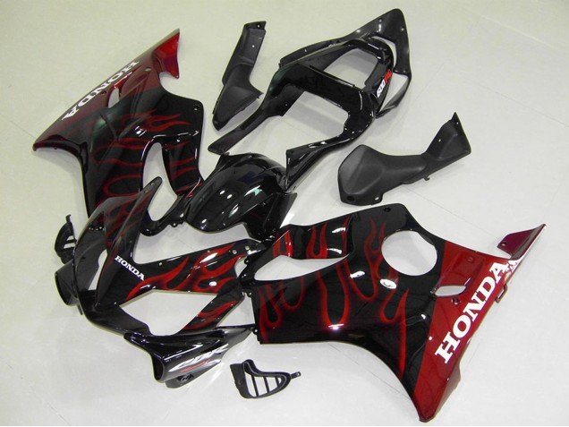 2001-2003 Glossy Black Red Flame Honda CBR600 F4i Motorcycle Fairings