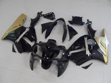 2002-2006 Glossy Black Gold Kawasaki ZX12R Motorcycle Fairing Kits