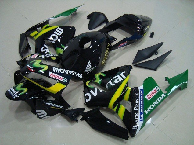 2003-2004 Glossy Black Yellow Green MoviStar Honda CBR600RR Motorcycle Fairings