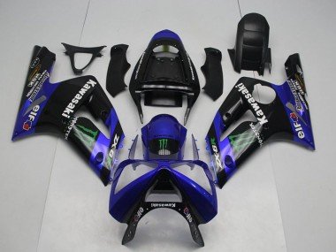 2003-2004 Glossy Black Blue Green Monster Kawasaki ZX6R Motorcycle Fairings