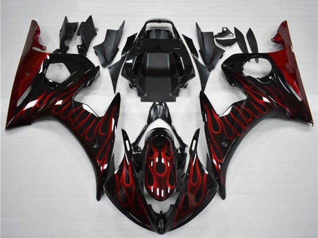 2003-2004 Glossy Black Red Flame Yamaha YZF R6 Motorcycle Fairing