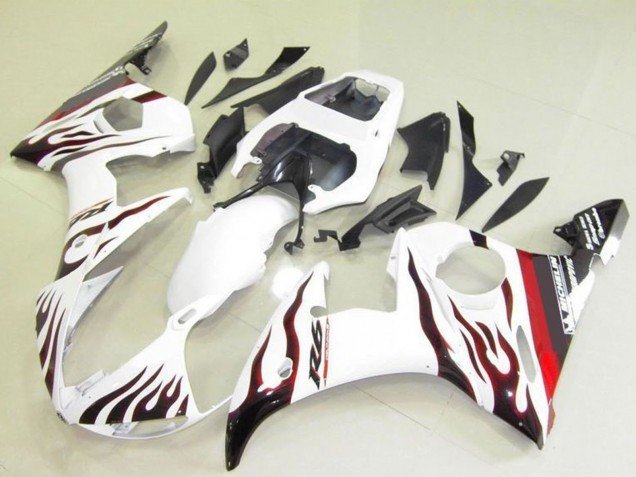 2003-2004 White Red Black Flame Michelin Yamaha YZF R6 Motorcycle Fairings