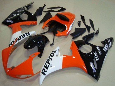 2003-2004 Orange White Glossy Black Repsol Yamaha YZF R6 Motorcycle Fairing