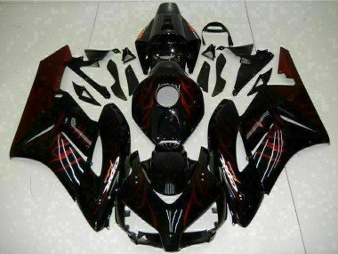 2004-2005 Glossy Black Red Flame Honda CBR1000RR Motorcycle Fairings