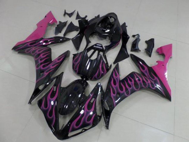 2004-2006 Glossy Black Pink Flame Yamaha YZF R1 Motorcycle Fairings