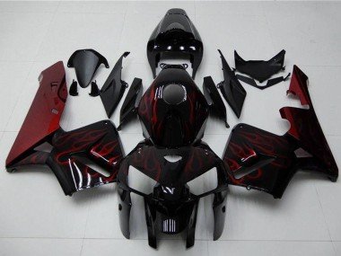 2005-2006 Glossy Black Red Flame Honda CBR600RR Motorcycle Fairing Kits