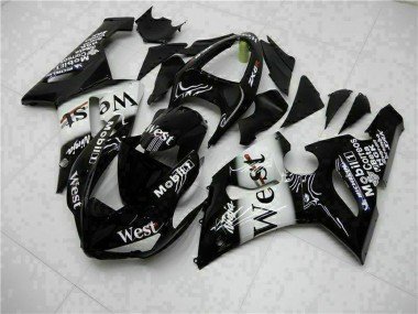 2005-2006 Glossy Black White West Kawasaki ZX6R Motorcycle Fairings
