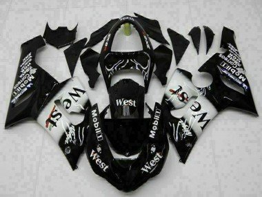 2005-2006 Glossy Black White West Kawasaki ZX6R Motorcycle Fairings