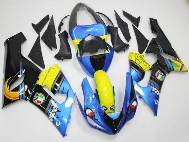 2005-2006 Blue Yellow Black Shark Kawasaki ZX6R Motorcycle Fairings