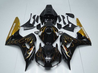 2006-2007 Glossy Black Gold Flame Honda CBR1000RR Motorcycle Fairing