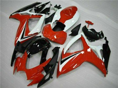 2006-2007 White Red Glossy Black Stripe Suzuki GSXR 600/750 Motorcycle Fairings