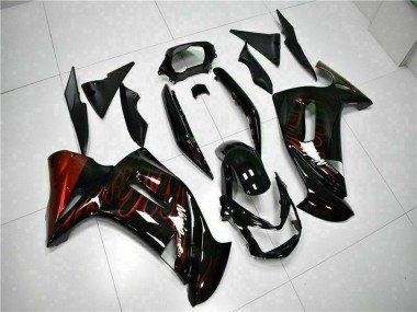2006-2008 Glossy Black Red Flame Kawasaki EX650 Motorcycle Fairings