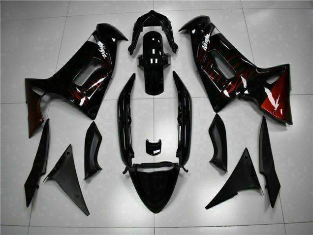 2006-2008 Glossy Black Red Flame Kawasaki EX650 Motorcycle Fairings