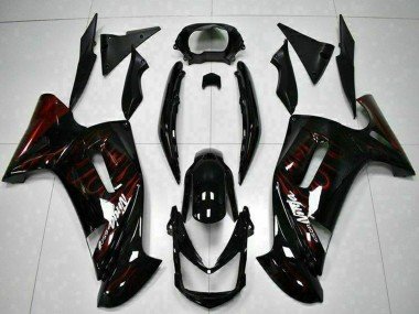 2006-2008 Glossy Black Red Flame Kawasaki EX650 Motorcycle Fairings