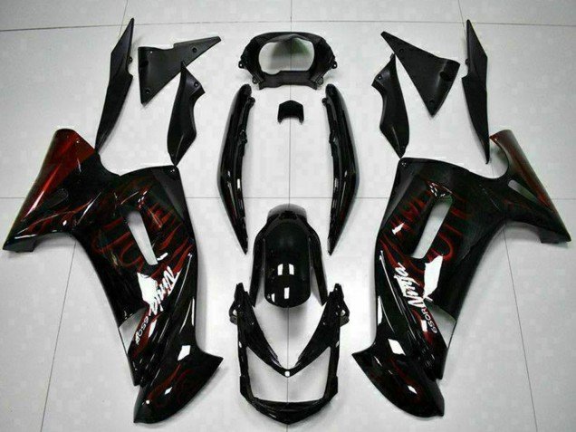 2006-2008 Glossy Black Red Flame Kawasaki EX650 Motorcycle Fairings