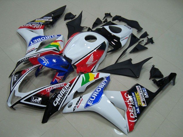 2007-2008 White Red Blue Glossy Black EuroBet Honda CBR600RR Motorcycle Fairings
