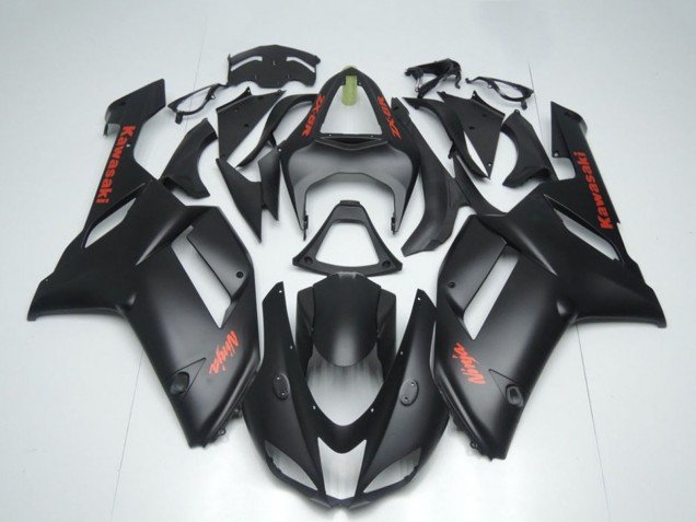 2007-2008 Matte Black with Red Sticker Kawasaki ZX6R Motorcycle Fairings