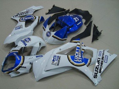 2007-2008 White Blue Lucky Strike Suzuki GSXR 1000 Motorcycle Fairings