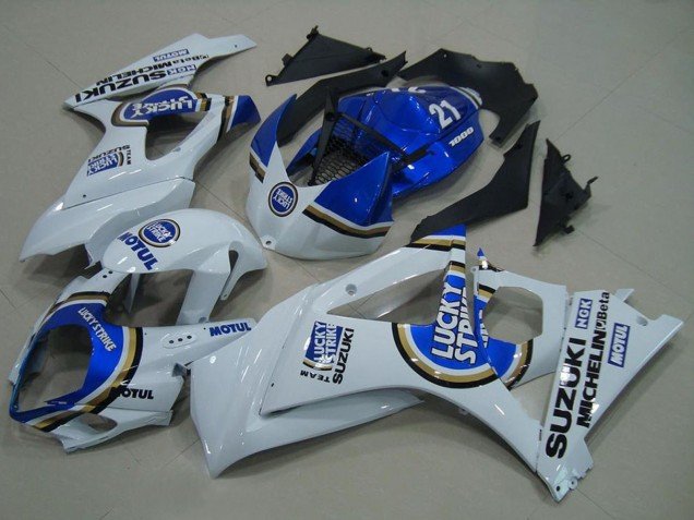 2007-2008 White Blue Lucky Strike Suzuki GSXR 1000 Motorcycle Fairings