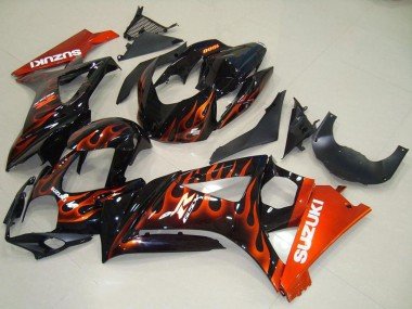 2007-2008 Glossy Black Orange Flame Suzuki GSXR 1000 Motorcycle Fairings