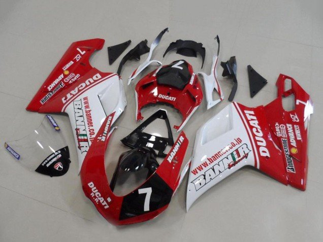 2007-2014 White Red Glossy Black Banner 7 Ducati 848 1098 1198 Motorcycle Fairings