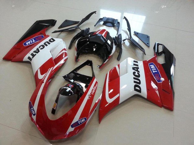 2007-2014 White Red Glossy Black Tim Ducati 848 1098 1198 Motorcycle Fairings