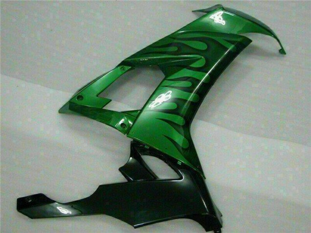 2008-2010 Glossy Black Green Flame Kawasaki ZX10R Motorcycle Fairings