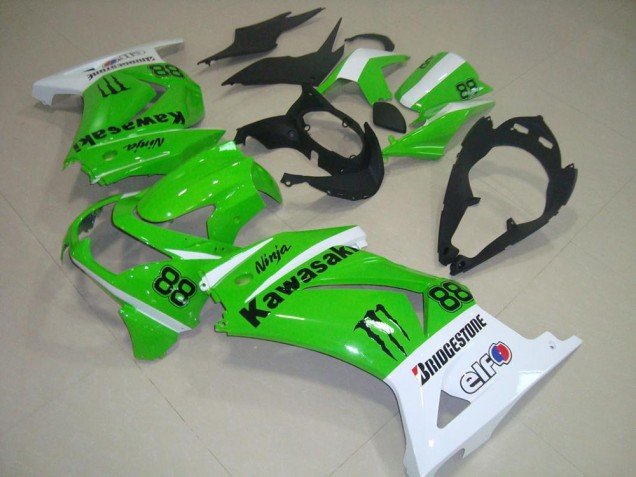 2008-2012 White Green Black Monster 88 Kawasaki ZX250R Motorcycle Fairings