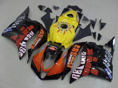 2009-2012 Yellow Orange Glossy Black Rossi Racing Honda CBR600RR Motorcycle Fairings
