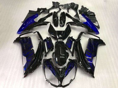 2012-2016 Glossy Black Blue Flame Kawasaki EX650 Motorcycle Fairings