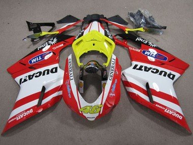 2007-2014 White Yellow Red Generali 46 Ducati 1198 Motorcycle Fairings
