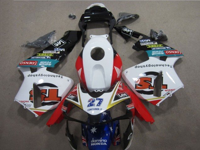 2003-2004 White Red Blue Glossy Black Denso 27 Honda CBR600RR Motorcycle Fairings