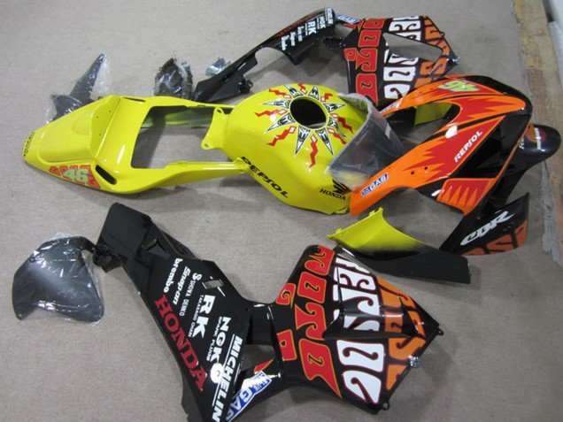 2003-2004 Yellow Orange Glossy Black Rossi Repsol 46 Honda CBR600RR Motorcycle Fairings