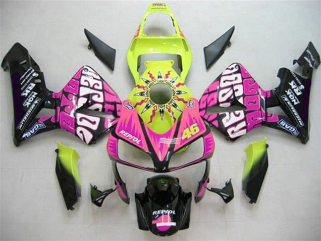 2003-2004 Yellow Pink Glossy Black Valentino Rossi Honda CBR600RR Motorcycle Fairings