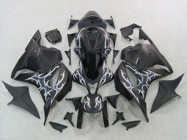 2007-2008 Matte Black Silver Flame Honda CBR600RR Motorcycle Fairings