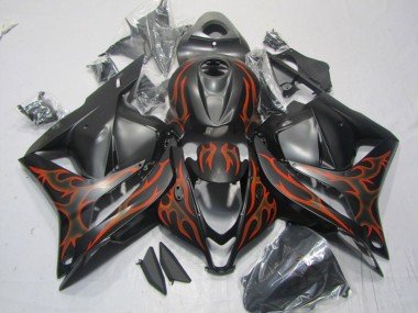 2009-2012 Matte Black Orange Flame Honda CBR600RR Motorcycle Fairings