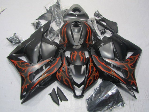 2009-2012 Matte Black Orange Flame Honda CBR600RR Motorcycle Fairings