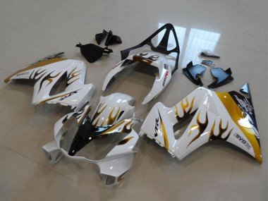 2002-2013 White Gold Flame Honda VFR 800 Motorcycle Fairing