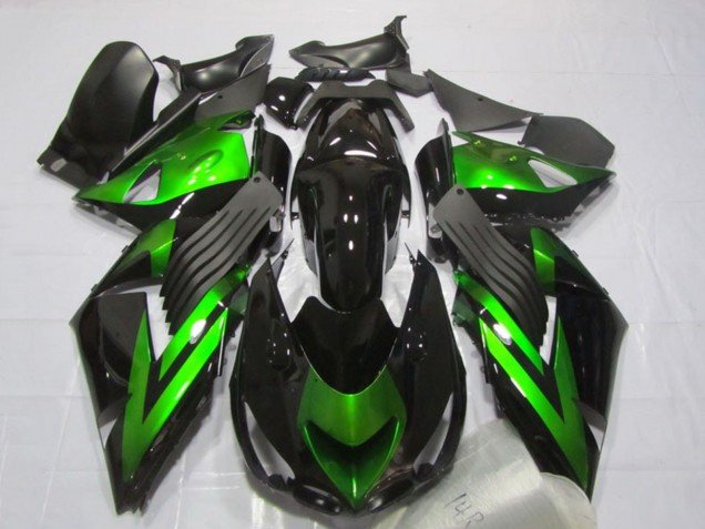 2006-2011 Glossy Black Green Stripe Kawasaki ZX14R ZZR1400 Motorcycle Fairings