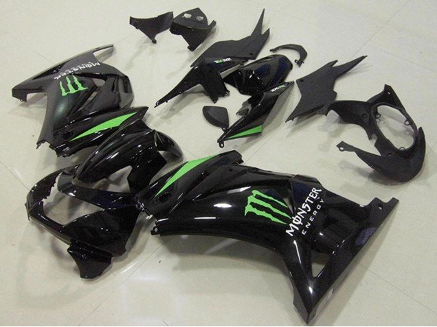 2008-2012 Glossy Black Green Monster Energy Kawasaki ZX250R Motorcycle Fairings