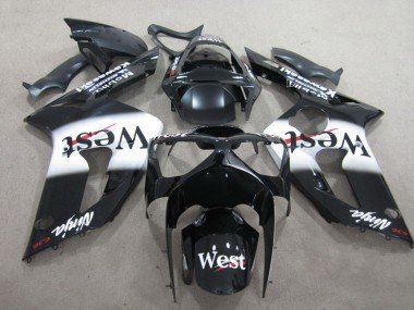 2003-2004 Glossy Black White West Kawasaki ZX6R Motorcycle Fairing