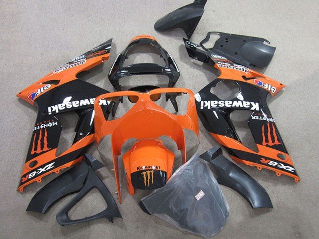 2003-2004 Orange Black Monster Kawasaki ZX6R Motorcycle Fairings